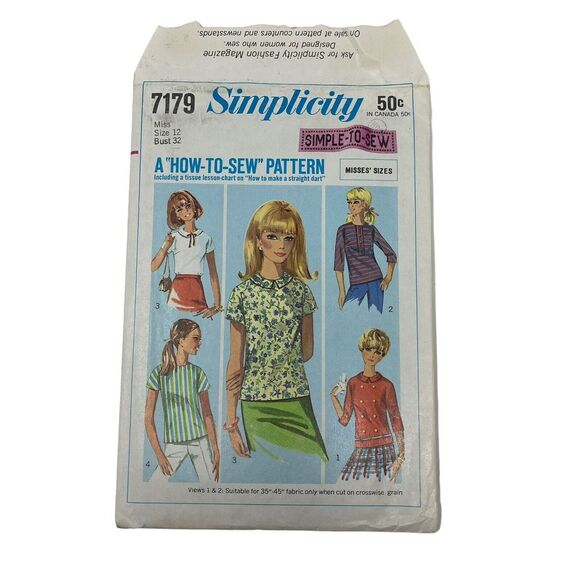 Simplicity Vintage Sewing Pattern Womens 7179 Size 12 CUT Blouse w/ Collar‎ - Picture 1 of 2
